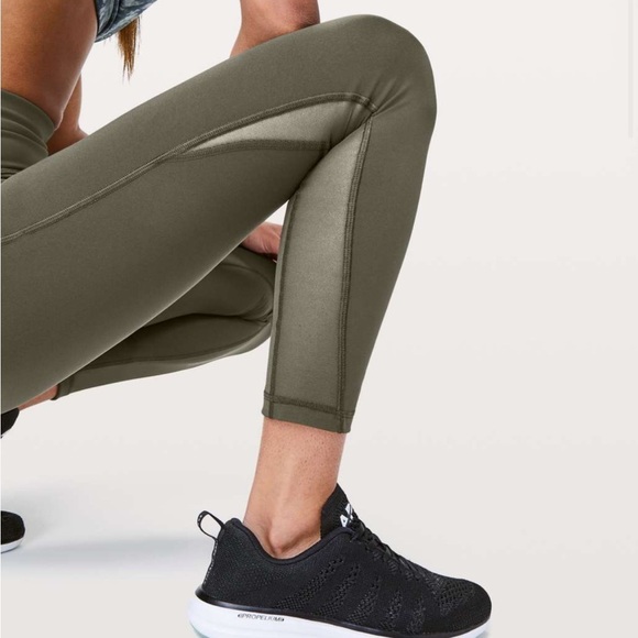 Lululemon Train Times 7/8 Mesh Panel Olive Tights - Picture 7 of 9